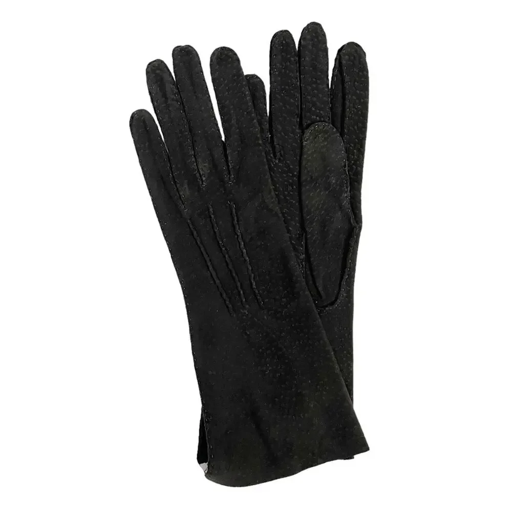 NWT Vintage Black Suede Carpincho (Capybara) Leather Gauntlet Gloves Size 7
